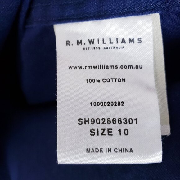R.M.Williams Australia Cotton Blouse Shirt Printed Women's size 10 Navy Preppy - Picture 9 of 12